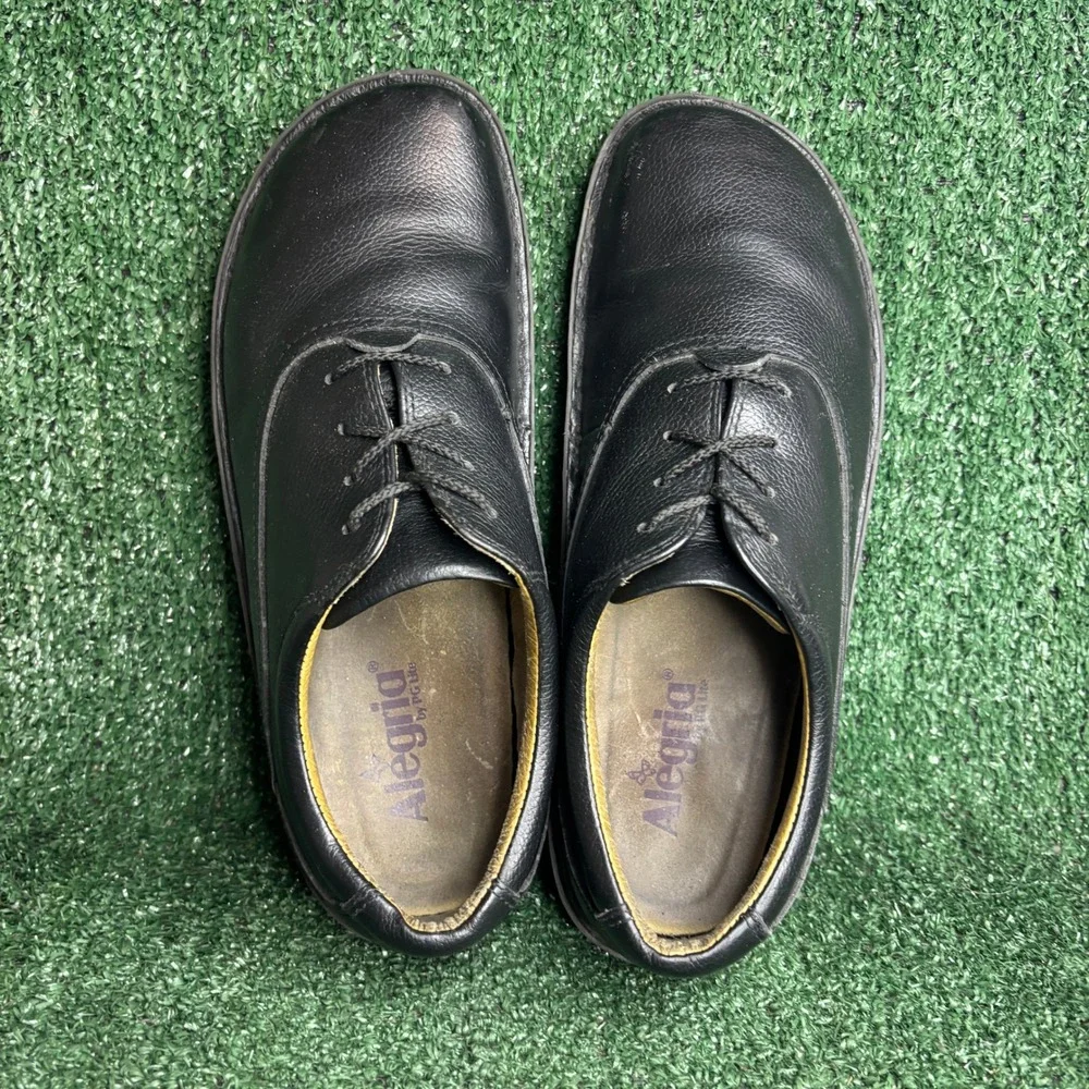 Alegria Spock Leather Slip Resistant Professional Oxford Shoes Black Mens Size 9
